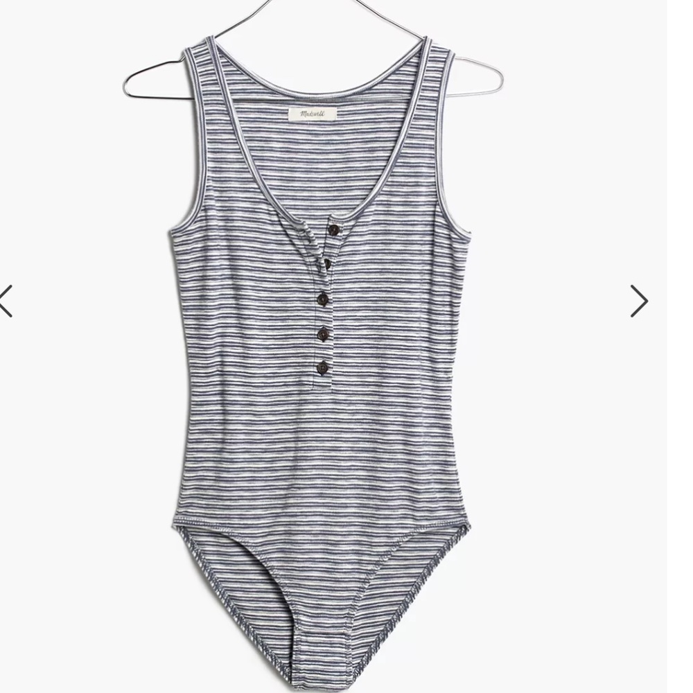 Madewell Blue Indie Henley Bodysuit in Stripe Size XXS - Picture 13 of 13